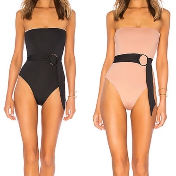 KYA SWIM Havana Reversible Strapless One Piece Bathing Suit Swim Black Tan Rose - Picture 1 of 11